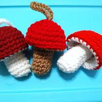 Whimsical Crochet Mushroom lip balm holder keychain - Thumbnail 3