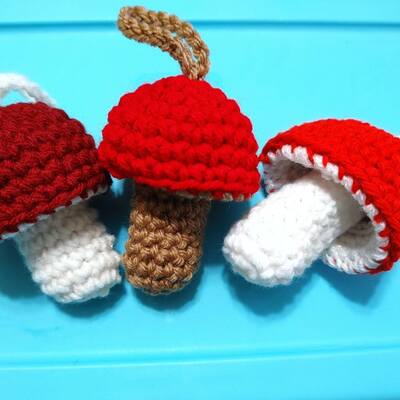 Whimsical Crochet Mushroom lip balm holder keychain