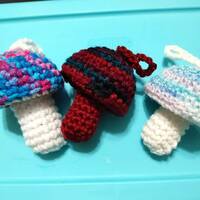 Whimsical Crochet Mushroom lip balm holder keychain - Thumbnail 1