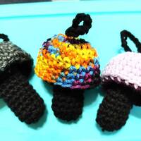 Whimsical Crochet Mushroom lip balm holder keychain - Thumbnail 3
