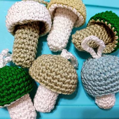 Whimsical crochet mushroom lip balm holder keychain