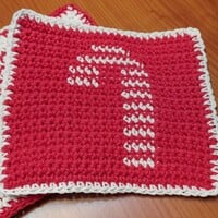 Handmade Candy Cane Crochet Dishcloth / Potholder - Thumbnail 2