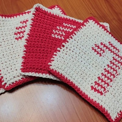 Handmade Candy Cane Crochet Dishcloth / Potholder