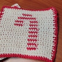 Handmade Candy Cane Crochet Dishcloth / Potholder - Thumbnail 1