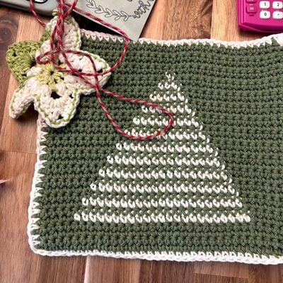 Handmade Christmas Tree Crochet Potholder