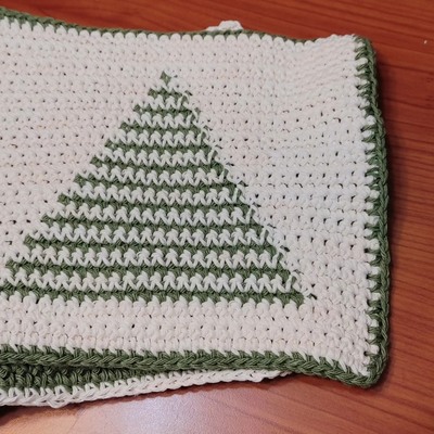 Handmade christmas tree crochet potholder