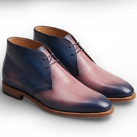 Crafted Leather Mens Designer Classic Luxury Pink Blue Patina Leather Chukka Boot - Thumbnail 1