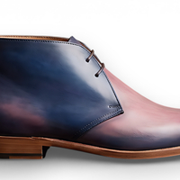 Crafted Leather Mens Designer Classic Luxury Pink Blue Patina Leather Chukka Boot - Thumbnail 2