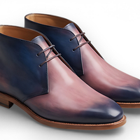 Crafted Leather Mens Designer Classic Luxury Pink Blue Patina Leather Chukka Boot - Thumbnail 3