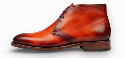 Crafted Leather Mens Designer Classic Luxury Orange Red Patina Leather Chukka Boot