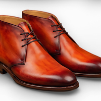 Crafted Leather Mens Designer Classic Luxury Orange Red Patina Leather Chukka Boot - Thumbnail 1