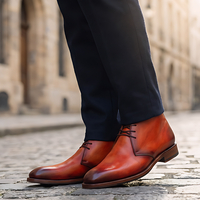 Crafted Leather Mens Designer Classic Luxury Orange Red Patina Leather Chukka Boot - Thumbnail 2