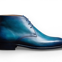 Crafted Leather Mens Designer Classic Luxury Blue Patina Leather Chukka Boot - Thumbnail 1