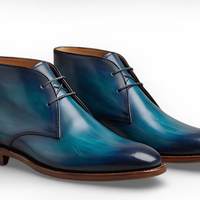 Crafted Leather Mens Designer Classic Luxury Blue Shaded Patina Leather Chukka Boot - Thumbnail 2
