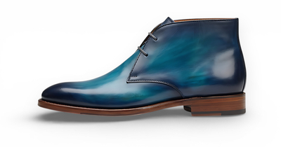 Crafted Leather Mens Designer Classic Luxury Blue Shaded Patina Leather Chukka Boot