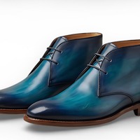 Crafted Leather Mens Designer Classic Luxury Blue Shaded Patina Leather Chukka Boot - Thumbnail 1