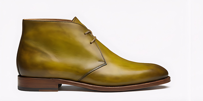 Crafted Leather Mens Designer Classic Luxury Yellow Green Patina Leather Chukka Boot