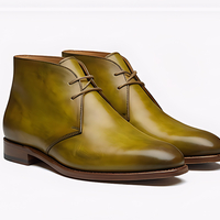 Crafted Leather Mens Designer Classic Luxury Yellow Green Patina Leather Chukka Boot - Thumbnail 1