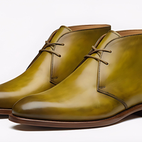 Crafted Leather Mens Designer Classic Luxury Yellow Green Patina Leather Chukka Boot - Thumbnail 2