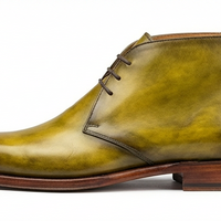 Crafted Leather Mens Designer Classic Luxury Yellow Green Patina Leather Chukka Boot - Thumbnail 1