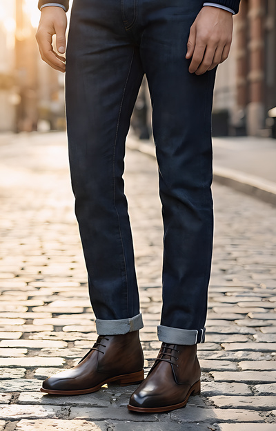 Crafted Leather Mens Designer Classic Luxury Brown Shaded Patina Leather Chukka Boot