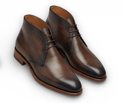 Crafted Leather Mens Designer Classic Luxury Brown Shaded Patina Leather Chukka Boot