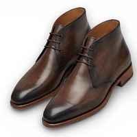 Crafted Leather Mens Designer Classic Luxury Brown Shaded Patina Leather Chukka Boot - Thumbnail 1