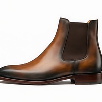 Crafted Leather Mens Designer Classic Luxury Brown Patina Leather Chelsea Boot - Thumbnail 1