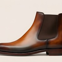 Crafted Leather Mens Designer Classic Luxury Brown Patina Leather Chelsea Boot - Thumbnail 1