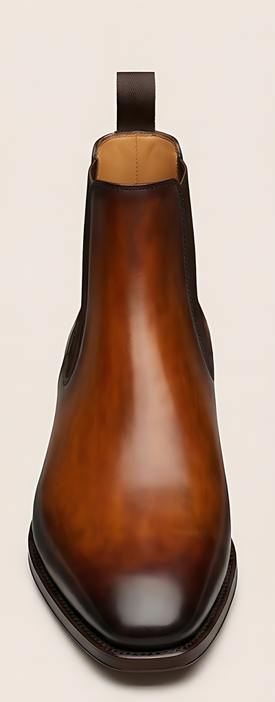 Crafted Leather Mens Designer Classic Luxury Brown Patina Leather Chelsea Boot