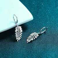 Sterling Silver Leaves Moissanite Ear Clips Earrings - Thumbnail 4