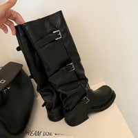 Women's kinght boots with square and round toes and pleats 2 colors - Thumbnail 4