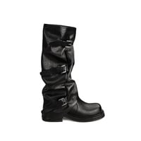 Women's kinght boots with square and round toes and pleats 2 colors - Thumbnail 2