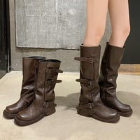 Women's kinght boots with square and round toes and pleats 2 colors - Thumbnail 6