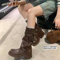 Women's kinght boots with square and round toes and pleats 2 colors - Thumbnail 5