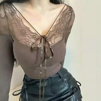 Lace-paneled long-sleeved T-shirt - Thumbnail 2