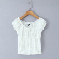 Square-neck top with drawstring ties and pleats - Thumbnail 4