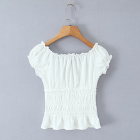 Square-neck top with drawstring ties and pleats - Thumbnail 6