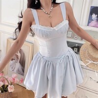 Retro and sexy fashionable spaghetti strap dress with bow and lace details. - Thumbnail 3