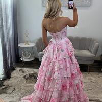 Cute A Line Sweetheart Pink Floral Chiffon Prom Dress with Slit VK15112702 - Thumbnail 2