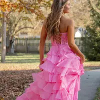 Cute A Line Sweetheart Tiered Chiffon Long Prom Dress with Slit VK25013107 - Thumbnail 5