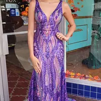 Cute Mermaid Fuchsia Red Sequins Lace Long Prom Dresses VK112118 - Thumbnail 3