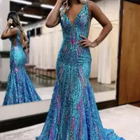 Cute Mermaid Fuchsia Red Sequins Lace Long Prom Dresses VK112118 - Thumbnail 2