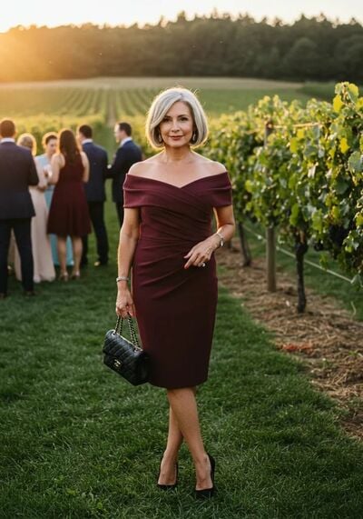 Burgundy Sheath Tea-length Mother of Bride/Groom Dress Evening Formal Gowns 