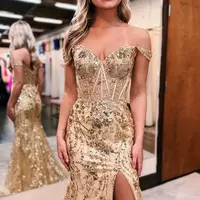 Attractive Fuchsia Sequin Lace Off the Shoulder Mermaid Prom Dress VK24030407 - Thumbnail 6