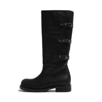 Women's flip-top slouch boots with buckle motorcycle boots - Thumbnail 4