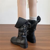 Women's flip-top slouch boots with buckle motorcycle boots - Thumbnail 2