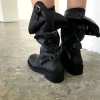 Women's flip-top slouch boots with buckle motorcycle boots - Thumbnail 3