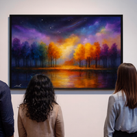 Celestial Grove - Rainbow Forest Reflections Under Cosmic Skies - Thumbnail 1