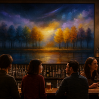 Celestial Grove - Rainbow Forest Reflections Under Cosmic Skies - Thumbnail 2